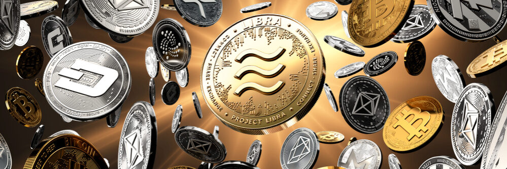 Flying,Altcoins,With,Libra,Concept,Coin,In,The,Center,As