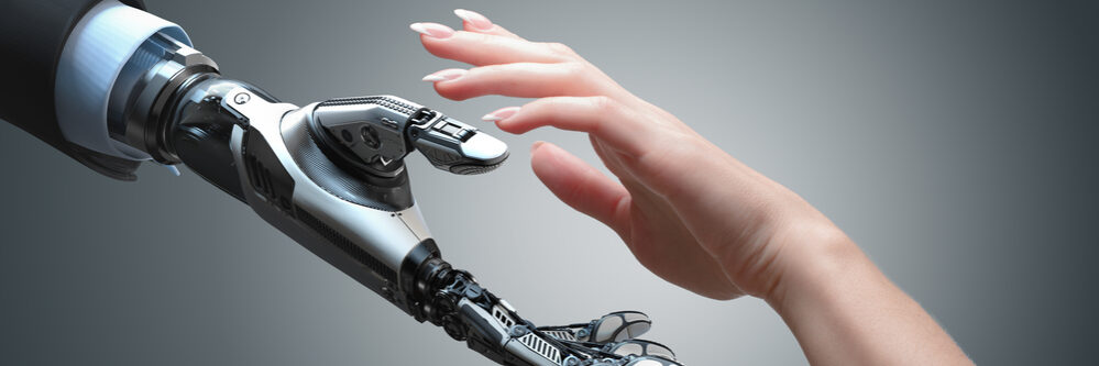 Robot,Gives,A,Hand,To,A,Woman.,Two,Hands,In