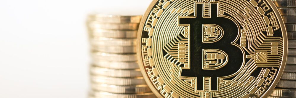 Golden,Bitcoin,With,Money,Coins,Background.,Bit,Coin,Cryptocurrency,Banking