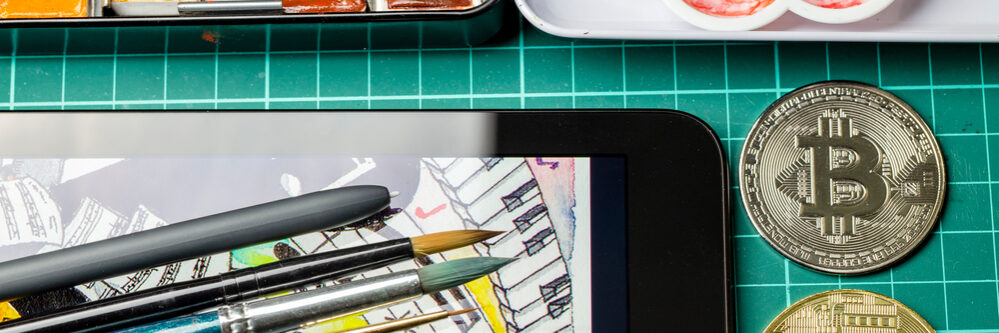 Crypto,Art,Artist,Table,,With,Tablet,And,Watercolor,Accessories.,The