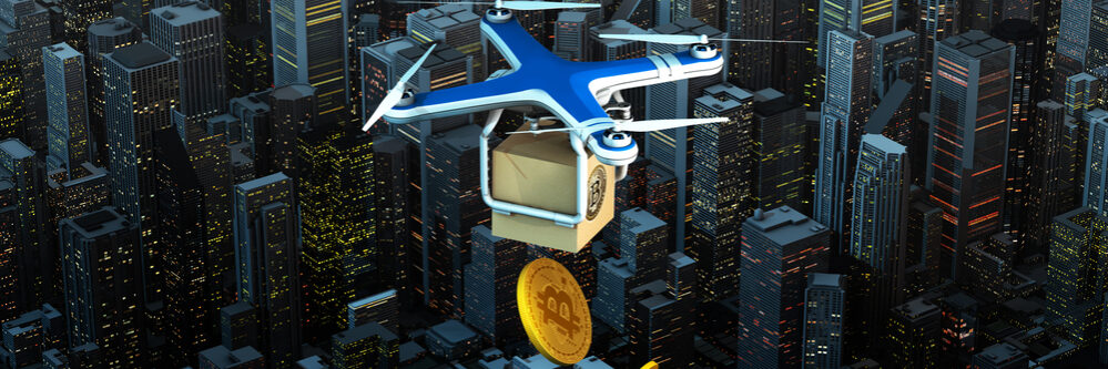 3d,Rendering,Of,Bitcoins,Dropped,From,A,Drone,Over,A