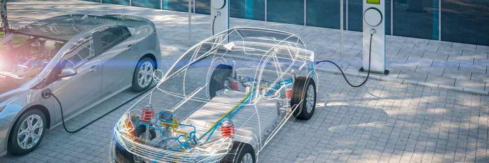 Generic,Electric,Car,With,Battery,Visible,X-ray,Charging,At,Public